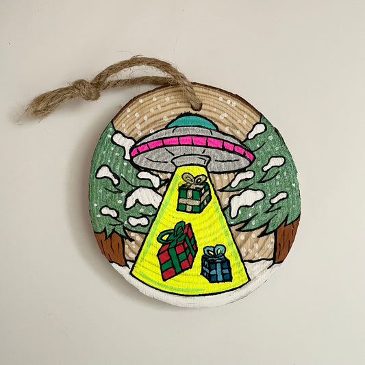 Present Abduction Wood Ornament