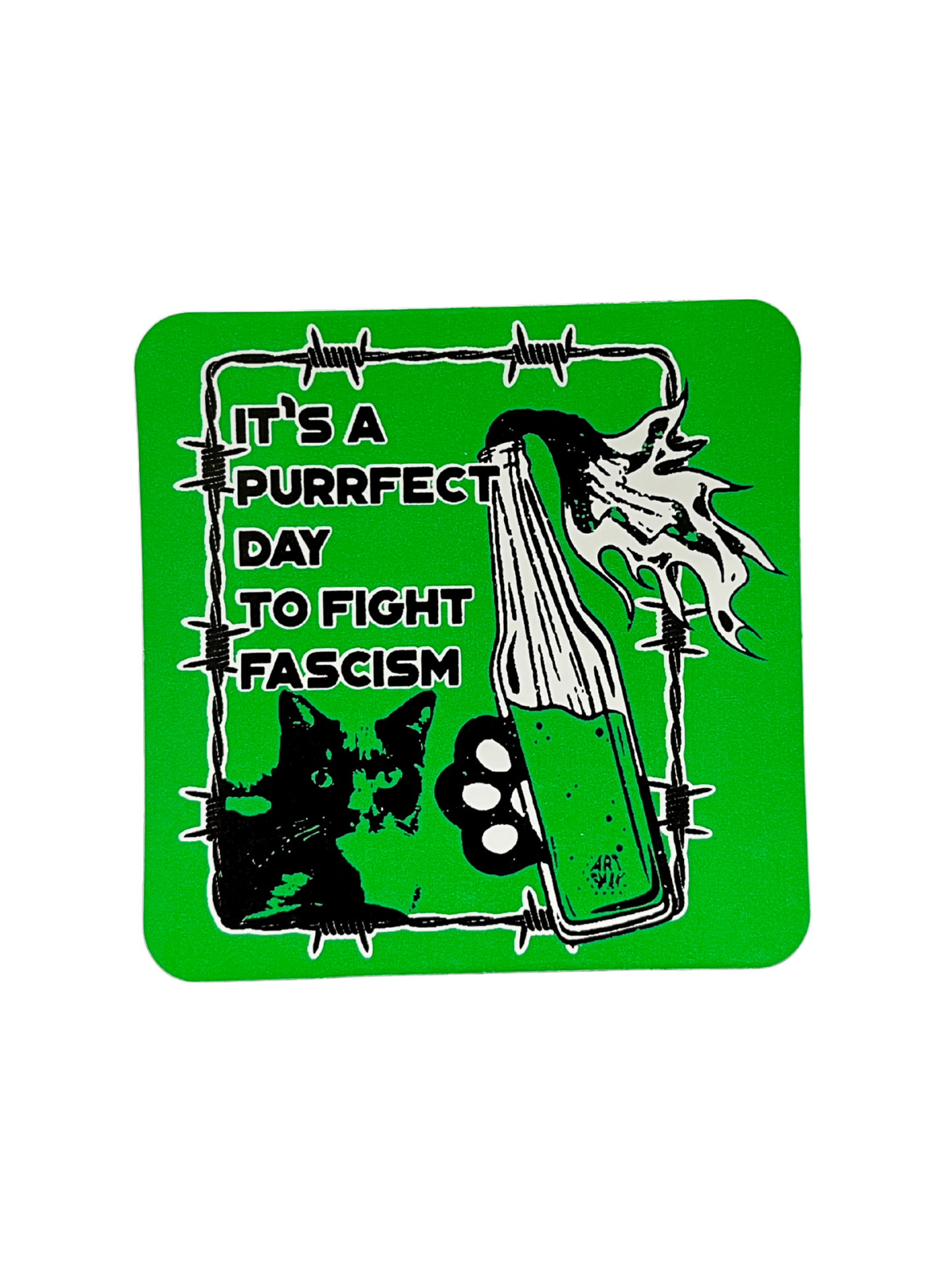 Purrfect Day To Fight Fascism Sticker (Green)