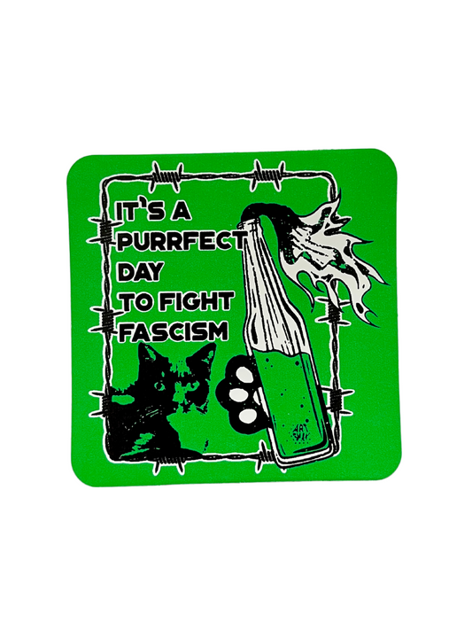Purrfect Day To Fight Fascism Sticker (Green)