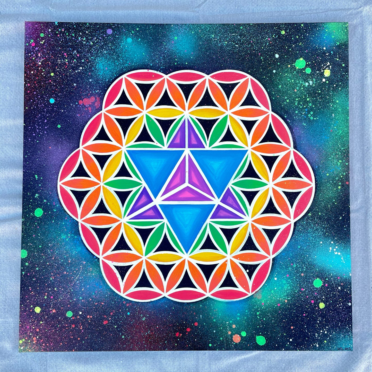 Rainbow Merkaba of Life Original Canvas