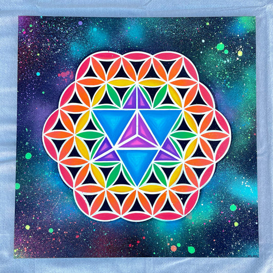 Rainbow Merkaba of Life Original Canvas