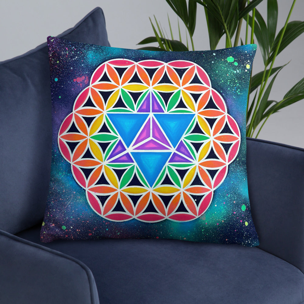 Rainbow Merkaba of Life Pillow
