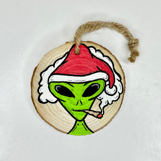 Alien Santa Wood Ornament